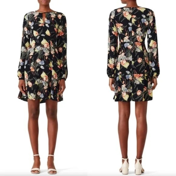 Bytimo Trailing Flowers Black Floral Long Sleeve Dress Size XS NEW - Picture 1 of 15